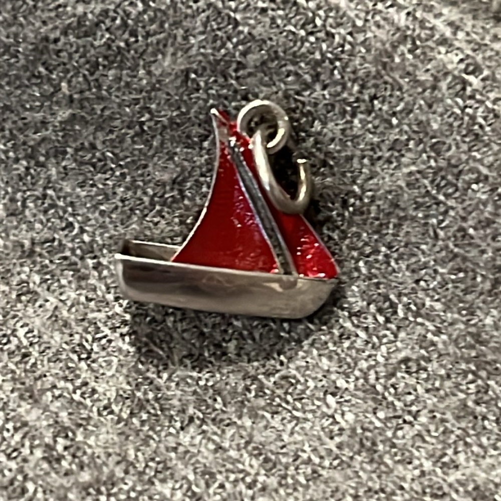 Vintage Sterling Sailboat with Red Enamel Sail